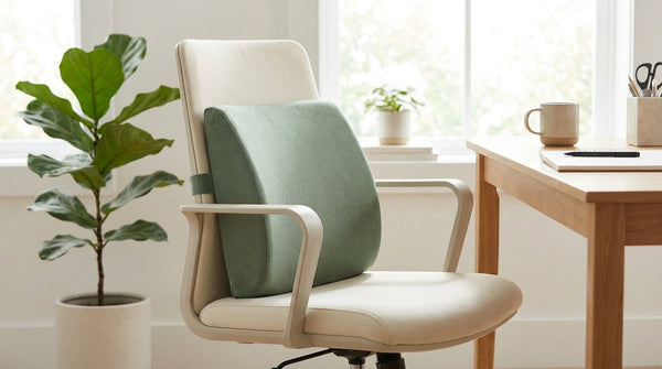 Coussin de soutien lombaire fixé au dossier d'une chaise de bureau