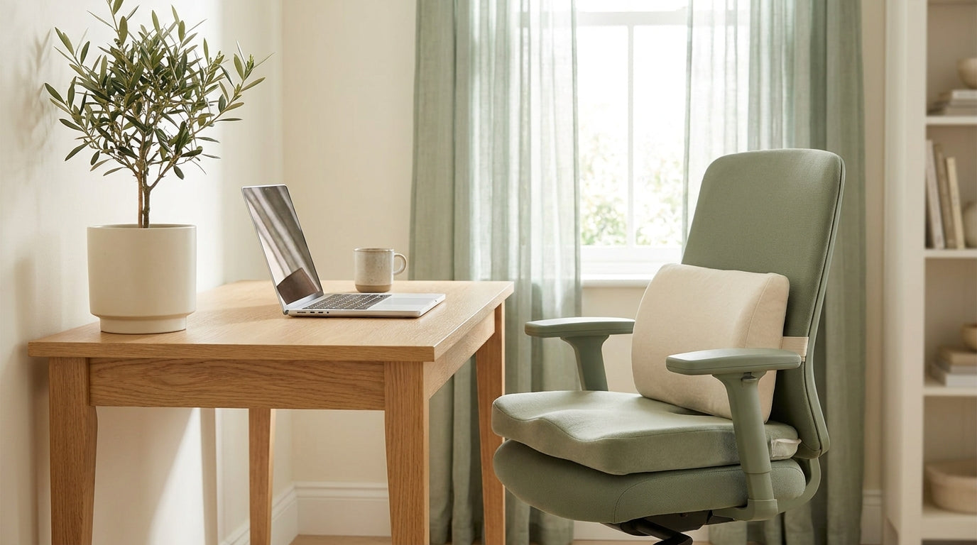 Poste de travail ergonomique : coussin d'assise et soutien lombaire